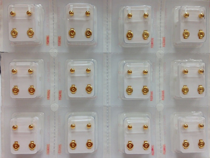 Ear Piercing Ball Earrings Studs 4mm Gold Plated Surgical Steel 12 Pair