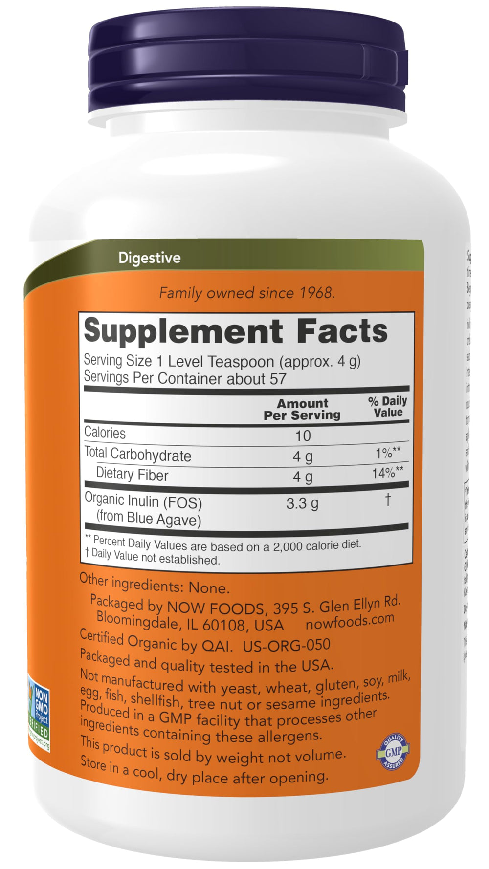 NOW Foods Supplements, Inulin Prebiotic Pure Powder, Ce