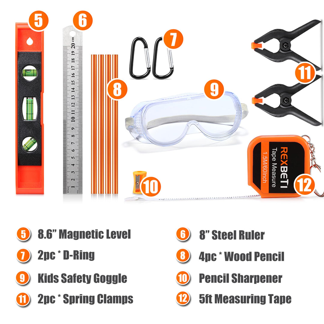 REXBETI 18pcs Young Builder&#39;s Tool Set with Rea