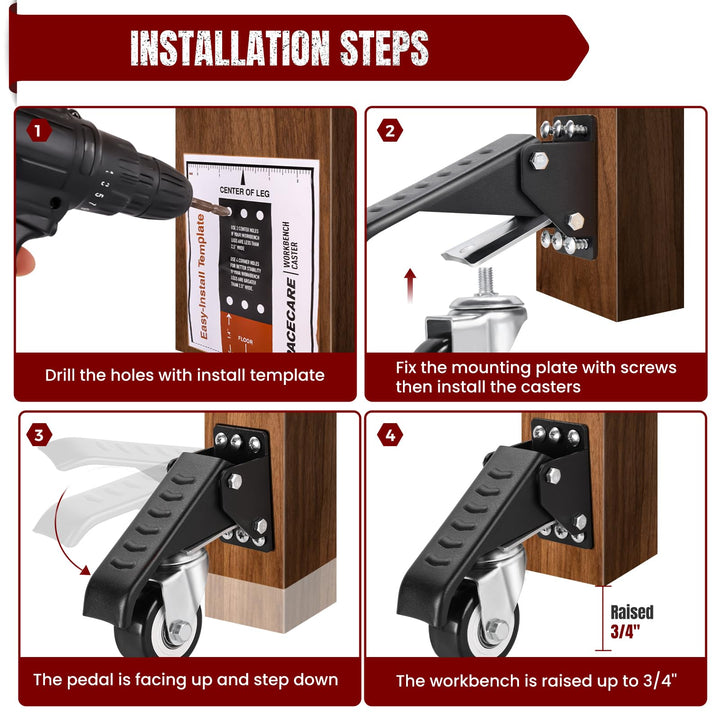 SPACECARE Workbench Casters Heavy Duty Retractable Cast