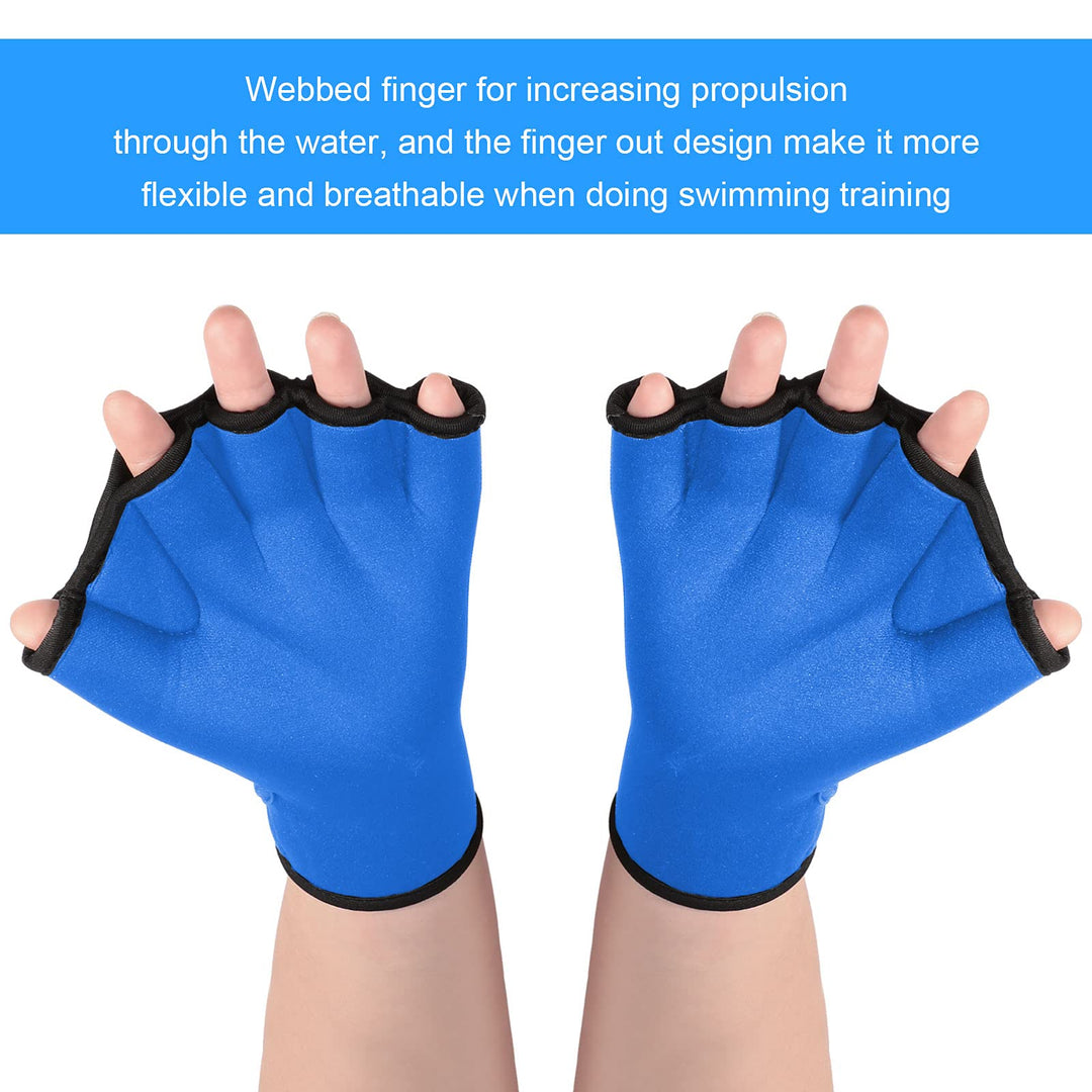2 Pairs Swimming Gloves Aquatic Swim Training Gloves Neoprene Gloves Webbed Fitness Water Resistance Training Gloves for Swimming Diving with Wrist Strap (Blue,Large)