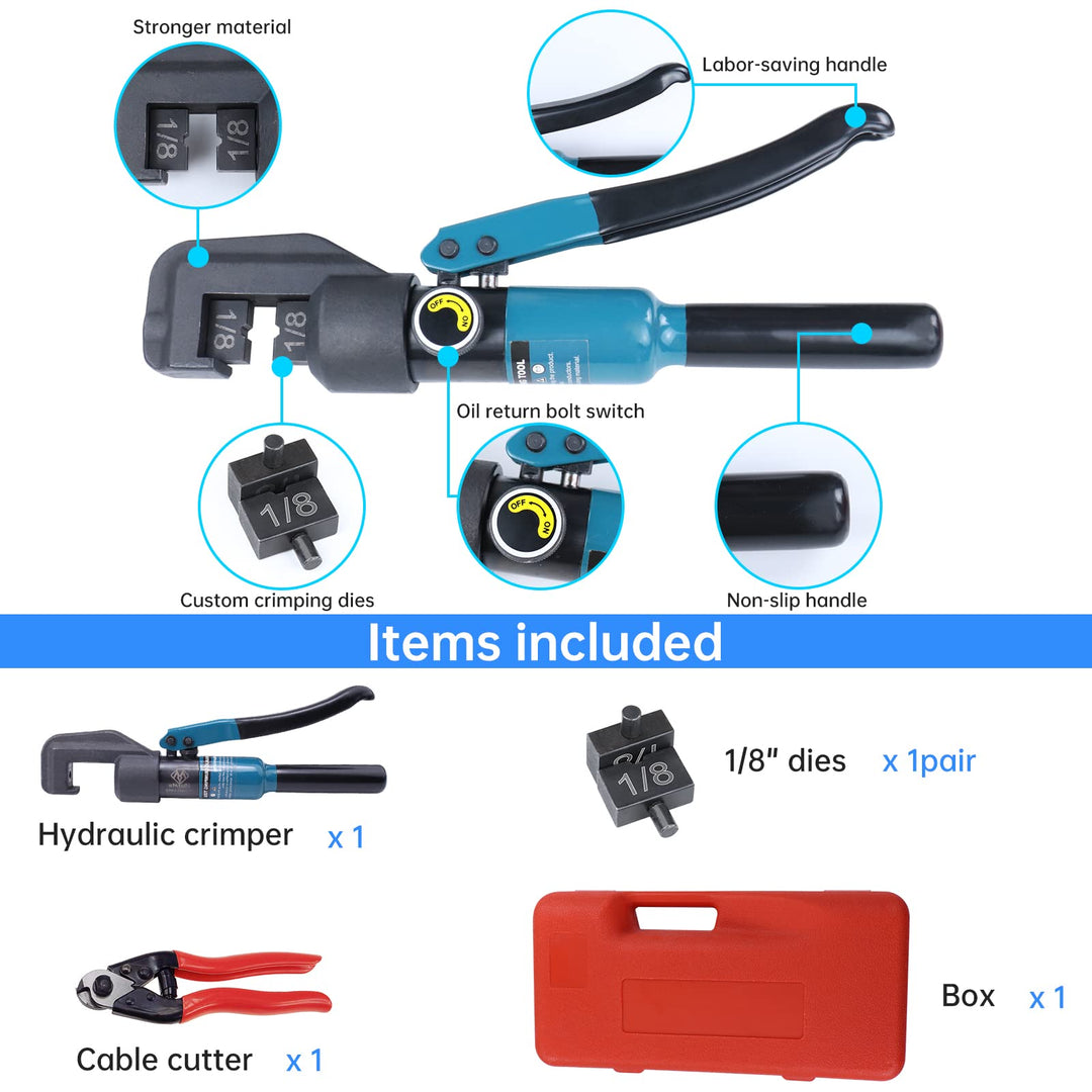 Muzata 45 KN Upgraded Custom Cable Railing Hydraulic Crimper Hand Tool for 1/8 Stainless Steel Cable Railing Kit Wire Rope Swaging 1 Pair Dies with Wire Cable Cutter CR09 CK12, CT1