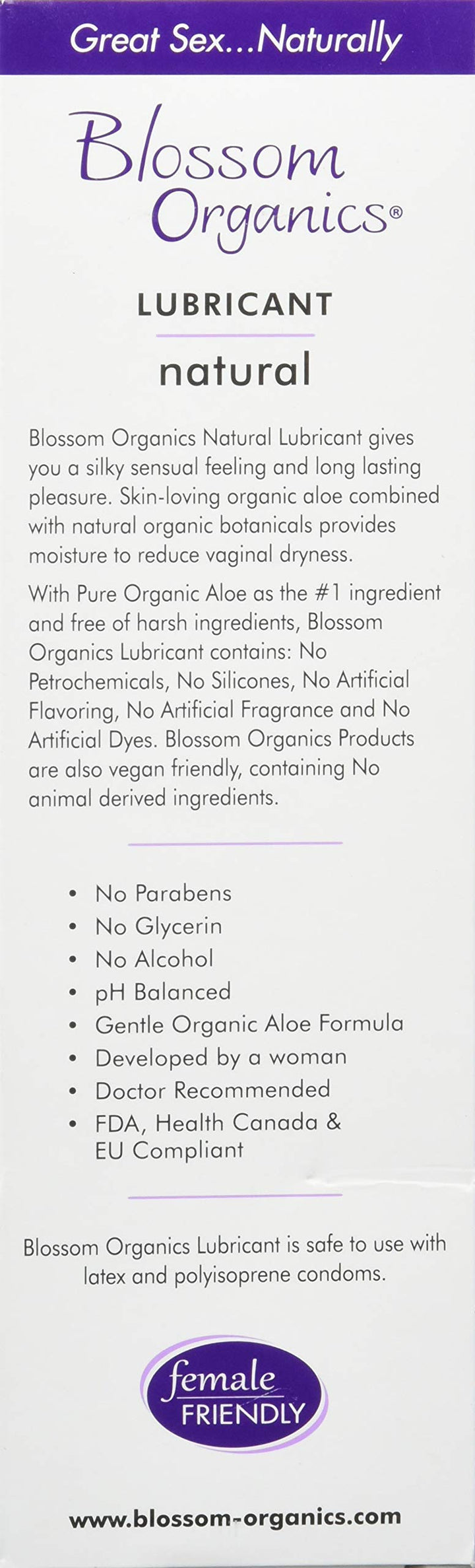 Blossom Lube Organics, Personal Lubricant for Women, pH Balanced, Non-Irritating, Water Based Personal Lubricant, Free of Harsh Ingredients, Toy Friendly, 4 Fl Oz