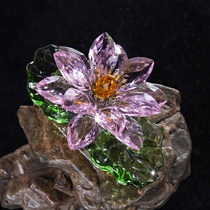 H&amp;D HYALINE &amp; DORA Pink Sparkle Crystal Hue Reflection Crystal Lotus Flower,Glass Home Decor for Feng Shui,Gift Boxed