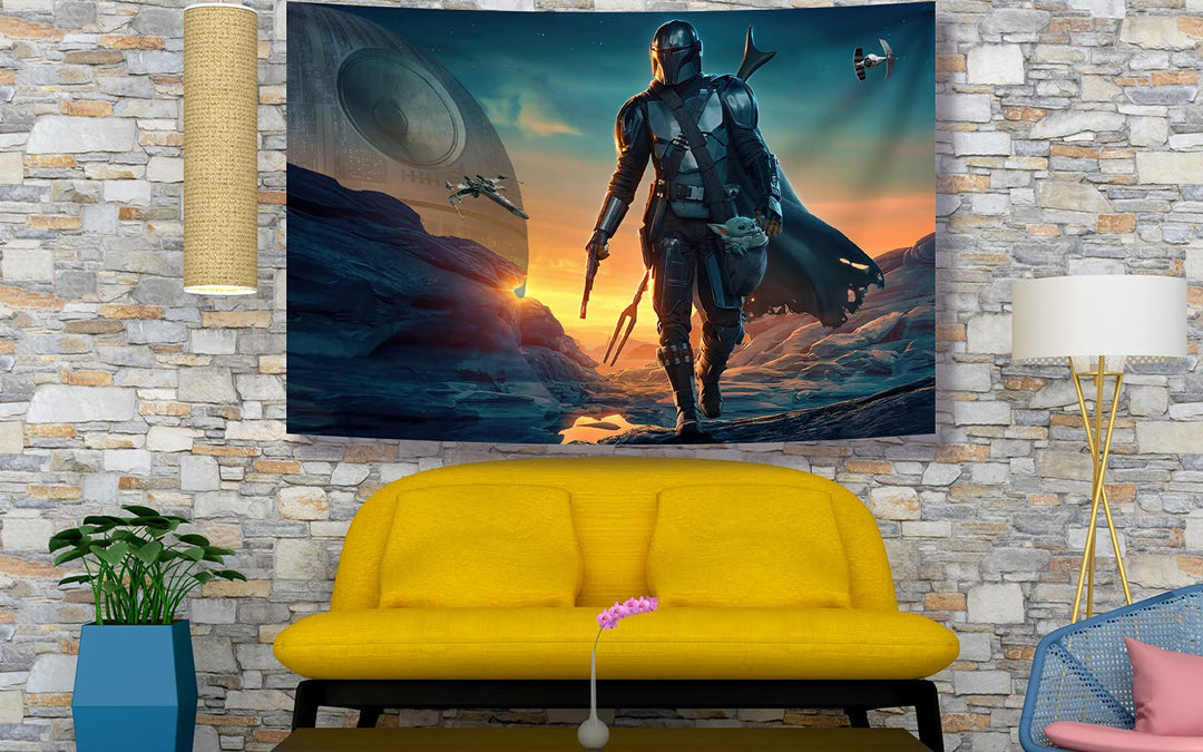 Tapestry Banner Mandalorian Yoda Blue Death Star Wall Posters Wall Hanging Decoration for Bedroom Dorm Cool-for Party Art Wall Tapestry (Mandalorian Yoda, 39&#39;&#39;x 59&#39;&#39;)