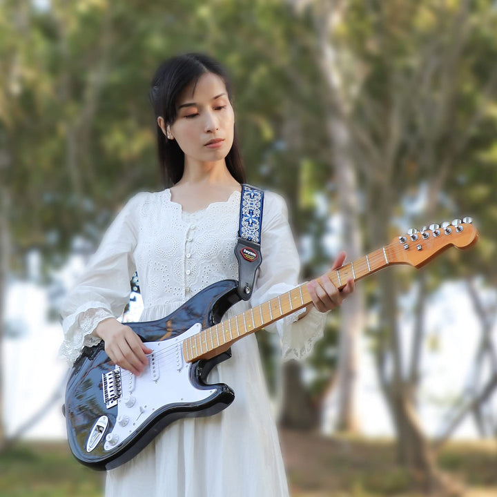 Rayzm Embroidery Guitar Strap, Jacquard Weave Cotton St