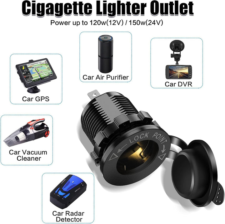 [Upgraded] Tent Type Panel 12V USB Outlet, Quick Charge PD3.0&amp; Dual USB 3.0 Car Charger with LED Voltmeter &amp; Switch+12V/24V Cigarette Lighter Socket for Car Motorcycle Boat Marine ATV RV