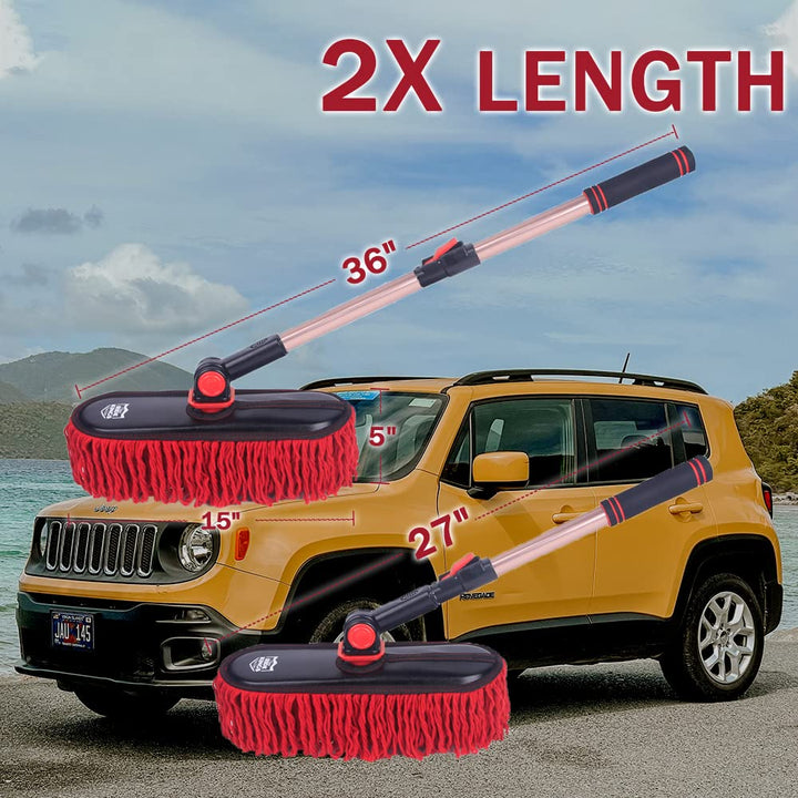 Car Duster Exterior Scratch Free,Car Dust Brush with Extendable Telescoping Handle to Remove Dust Pollen,Duster for Car,Truck,RV and Motorcycle,Large Car Mop Duster Head, Wax Cotton Hair
