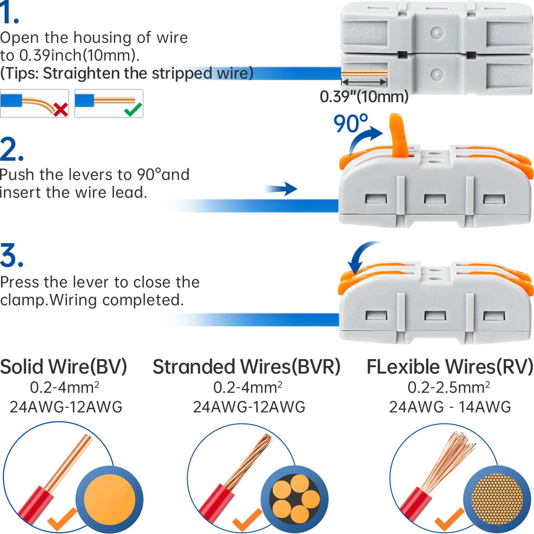 20 Pcs Wire Connector, 1 Conductor Compact Wire Connectors Splicing Connectors for Circuit Inline 24-12 AWG (Orange)