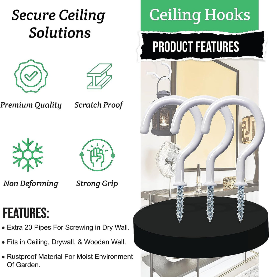 30 Pcs Ceiling Hooks for Hanging Plants, Cups, Utensils and Lights, 1-1/4 inch Vinyl Coated Screw-in Plant and Cup Hooks for Wooden and Drywall with Anchors