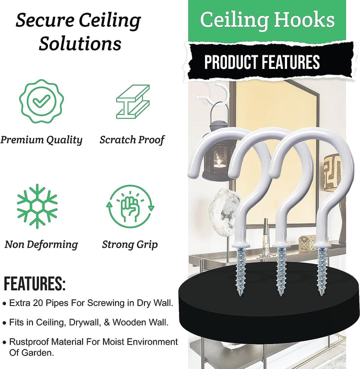30 Pcs Ceiling Hooks for Hanging Plants, Cups, Utensils and Lights, 1-1/4 inch Vinyl Coated Screw-in Plant and Cup Hooks for Wooden and Drywall with Anchors
