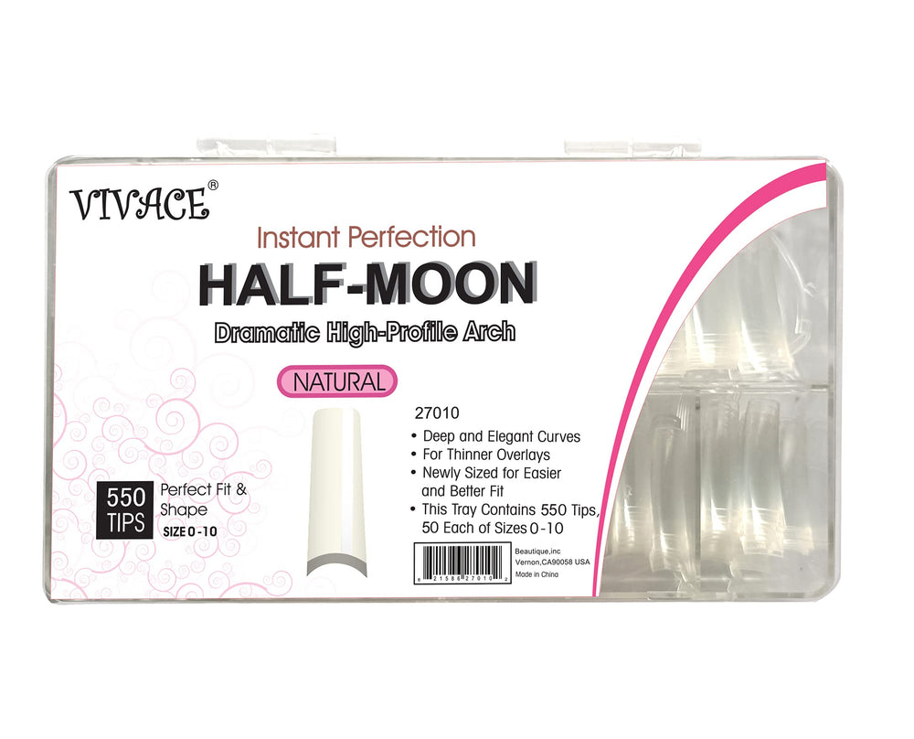 BE.YOU Beyou Natural Half-moon 500 Artificial Fake Nail Tips 11Sizes 27010 for Nail Salon Nail Shop