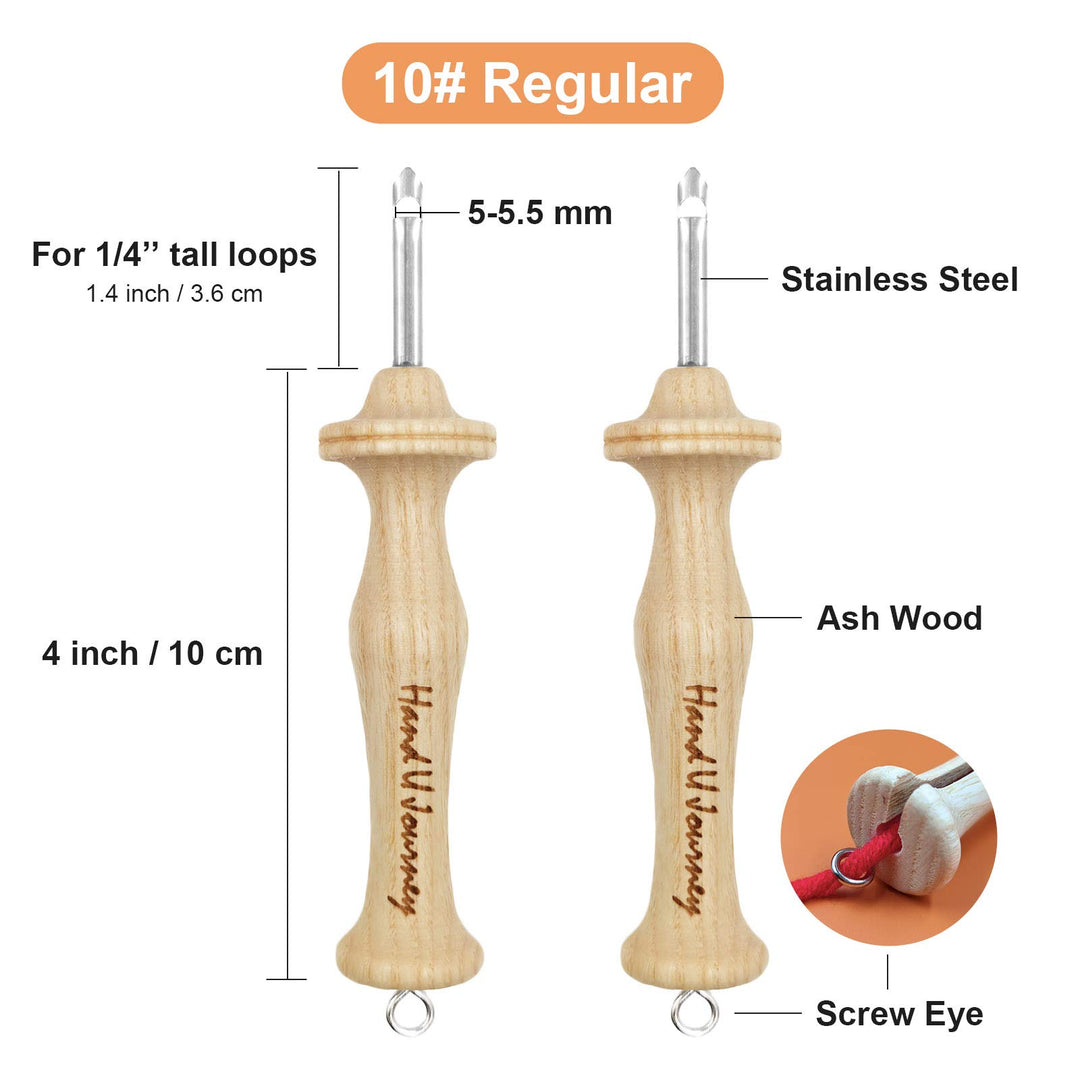 Hand U Journey 10# Regular Size Beech Wood Handle Punch Needle Rug Hooking Tool with Oxford Open-Side Design