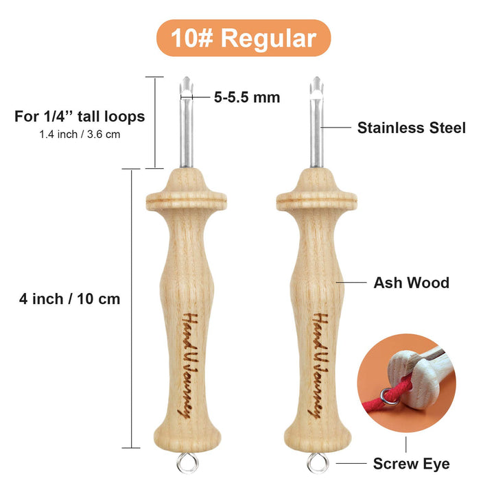 Hand U Journey 10# Regular Size Beech Wood Handle Punch Needle Rug Hooking Tool with Oxford Open-Side Design