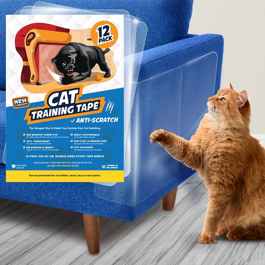 Cat Scratch Deterrent Double Sided Anti Scratching Sticky Tape - Furniture Protector and Cat Training Tape - Couch Corner Protector for Cats (12-Pack)