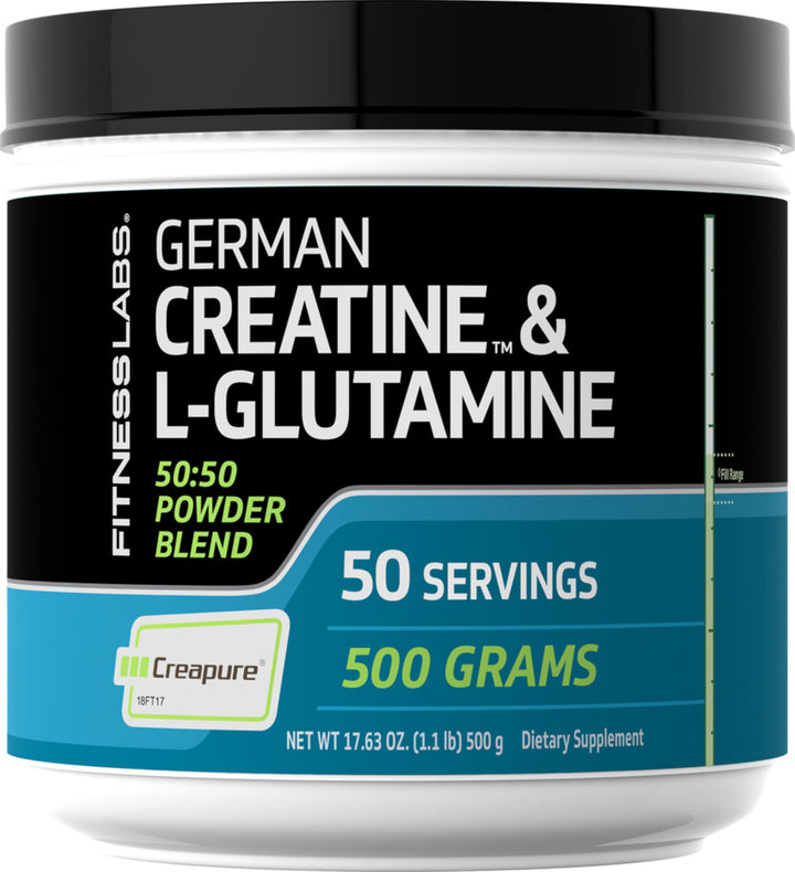 German Creatine and L-Glutamine | 1.1 lbs | Monohydrate and Creapure Powder | Vegan Fitness Supplement