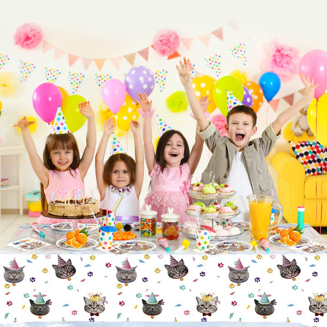 Cat Party Supplies Tableware,20 Plates and 20 Napkins and Tablecloth71 &#39;&#39; x 42 &#39;&#39;,Kids Cat Birthday Theme Party Decorate Supplies