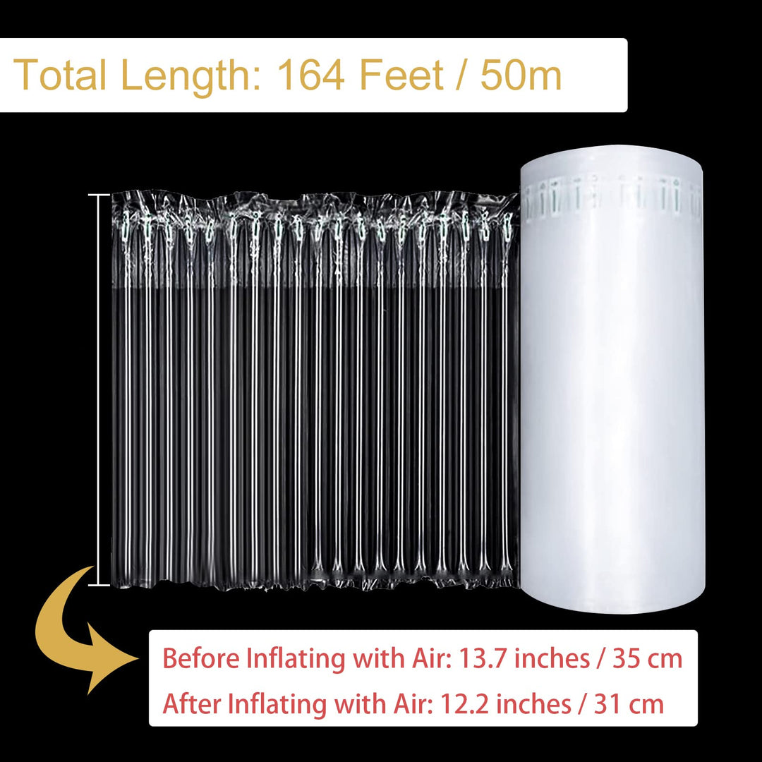 13.7 Inch x 164 Feet Bubble Cushioning Wrap Roll, Large Bubble Air Bubbles for Packaging Moving Shipping Delivering with Free Pump, Inflatable Air Column Bubble Bag Wine Bottle Protector