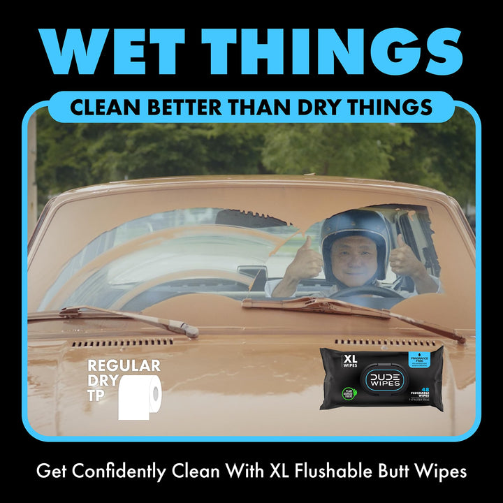 DUDE Wipes Flushable Wipes - 1 Pack, 48 Wipes - Unscented Extra-Large Wet Wipes with Vitamin-E &amp; Aloe for at-Home Use - Septic and Sewer Safe