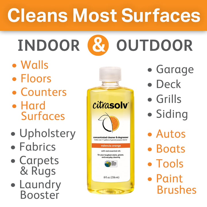 Concentrated Cleaner &amp; Degreaser, Deodorizer, Home &amp; Outdoor, Adhesive Remover, Paint Thinner, Natural Orange Oil, Valencia Orange 8 Fl Oz