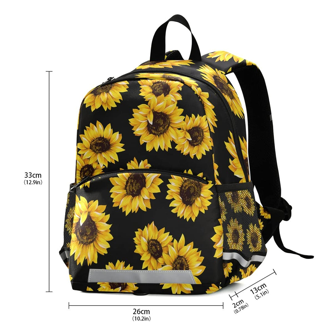 ALAZA Vintage Sunflower Toddler Backpack for Boys Girls Black Preschool Nursery with Safety Leash