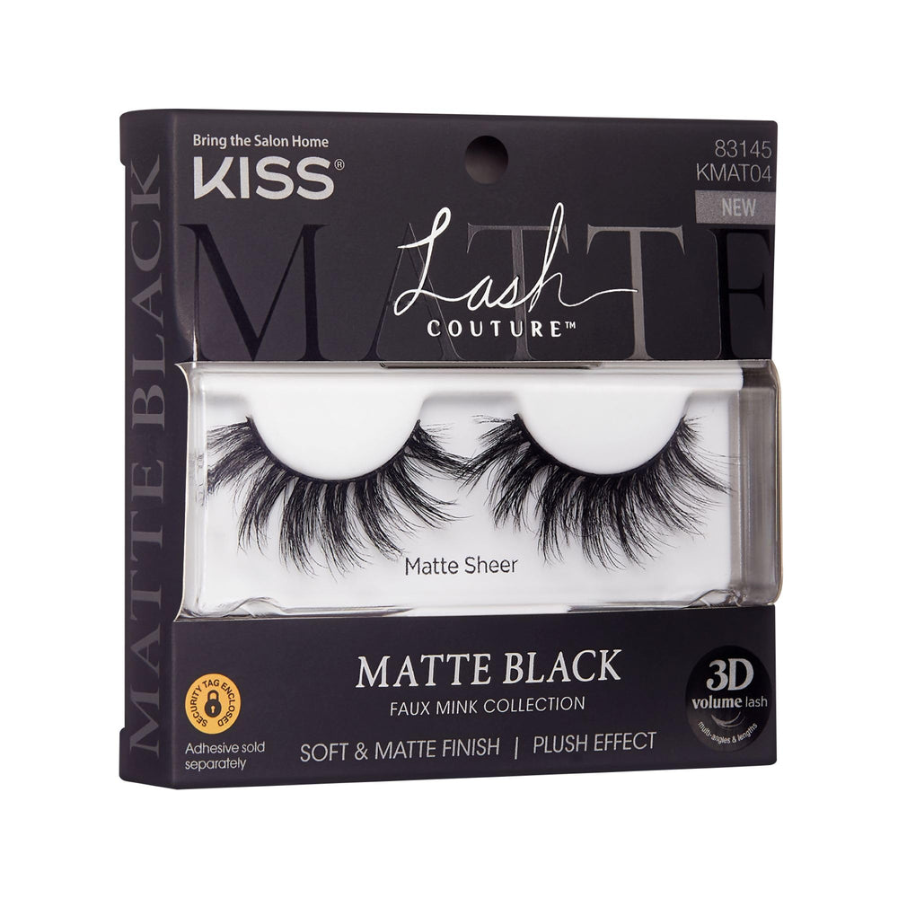 Lash Couture Matte Black Faux Mink Collection, False Eyelashes 1-Pack, Soft Real Mink Texture & Matte Finish, High Impact Color, 3D Volume, Knot-Free Lash Band, Reusable, Matte Sheer, 1 Pair