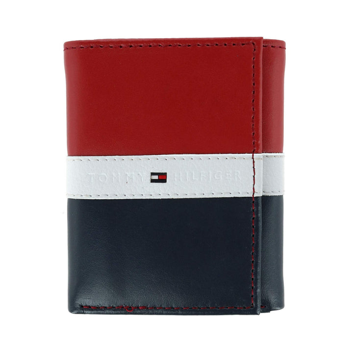 Men&#39;s Leather Trifold Wallet, Red/White/Blue, One Size