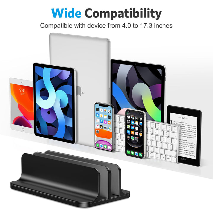 [Updated Dock Version Vertical Laptop Stand, Double Desktop Stand Holder with Adjustable Dock (Up to 17.3 inch), Fits All MacBook/Surface/Samsung/HP/Dell/Chrome Book (Black)