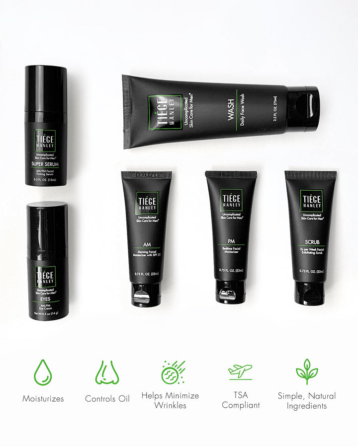 Mens Skin Care Set, Anti-Aging Skin Care Routine for Men (System Level 3) - Men&#39;s Skincare Set for Fines Lines Includes Face Wash, Scrub, Moisturizer, Eye Cream, &amp; Face Serum