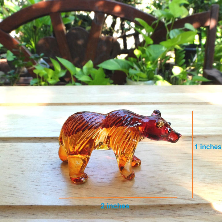 Handmade Mini 2 Blown Glass Brown Bear Figurines Figure