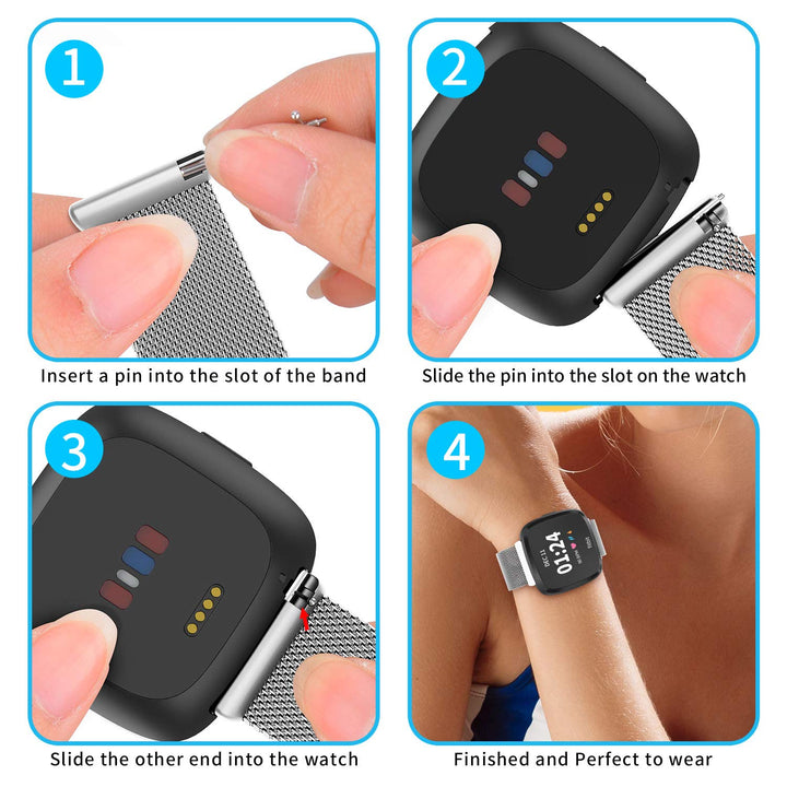 Magnetic Bands Compatible with Fitbit Versa/Versa 2/Versa Lite/SE, Women Men Metal Adjustable Replacement Wristband for Fitbit Versa Smart Watch Multi-Color (Silver, Small)
