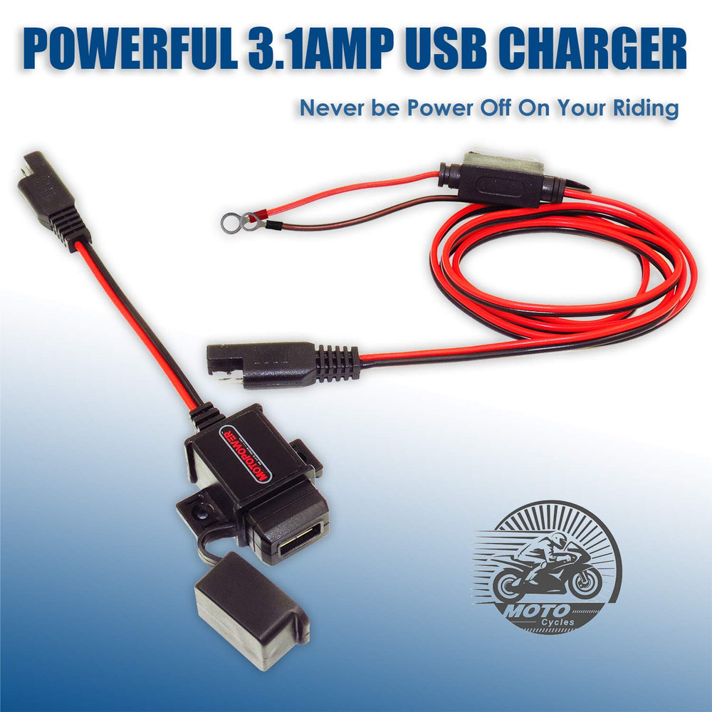 MP0609A 3.1Amp Motorcycle USB Port Kit SAE to USB Adapter On Motorcycle