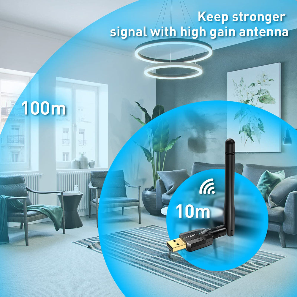 Long Range USB Bluetooth 5.1 Adapter for PC Wireless Audio Dongle 328FT / 100M 5.1 Bluetooth Transmitter Receiver for Desktop Laptop PC with Windows 11/10/8/8.1/7