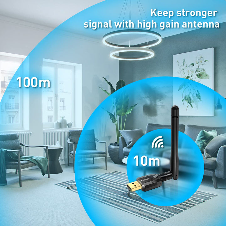 Long Range USB Bluetooth 5.1 Adapter for PC Wireless Audio Dongle 328FT / 100M 5.1 Bluetooth Transmitter Receiver for Desktop Laptop PC with Windows 11/10/8/8.1/7