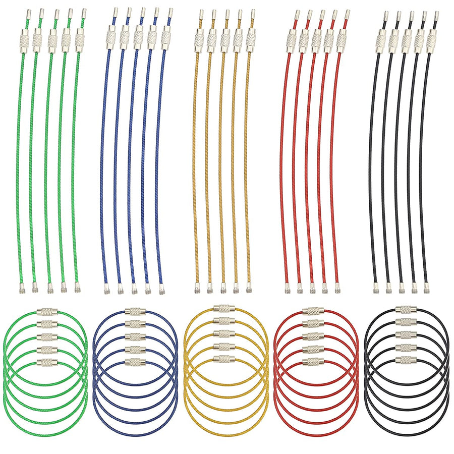 50 PCS 5.9 Steel Wire Keychain, Colored Nylon Coated Stainless Steel Metal Wire Keychains, 1.5 mm Key Rings Loops for Hanging Luggage Tags, Keys and ID Tag Keepers