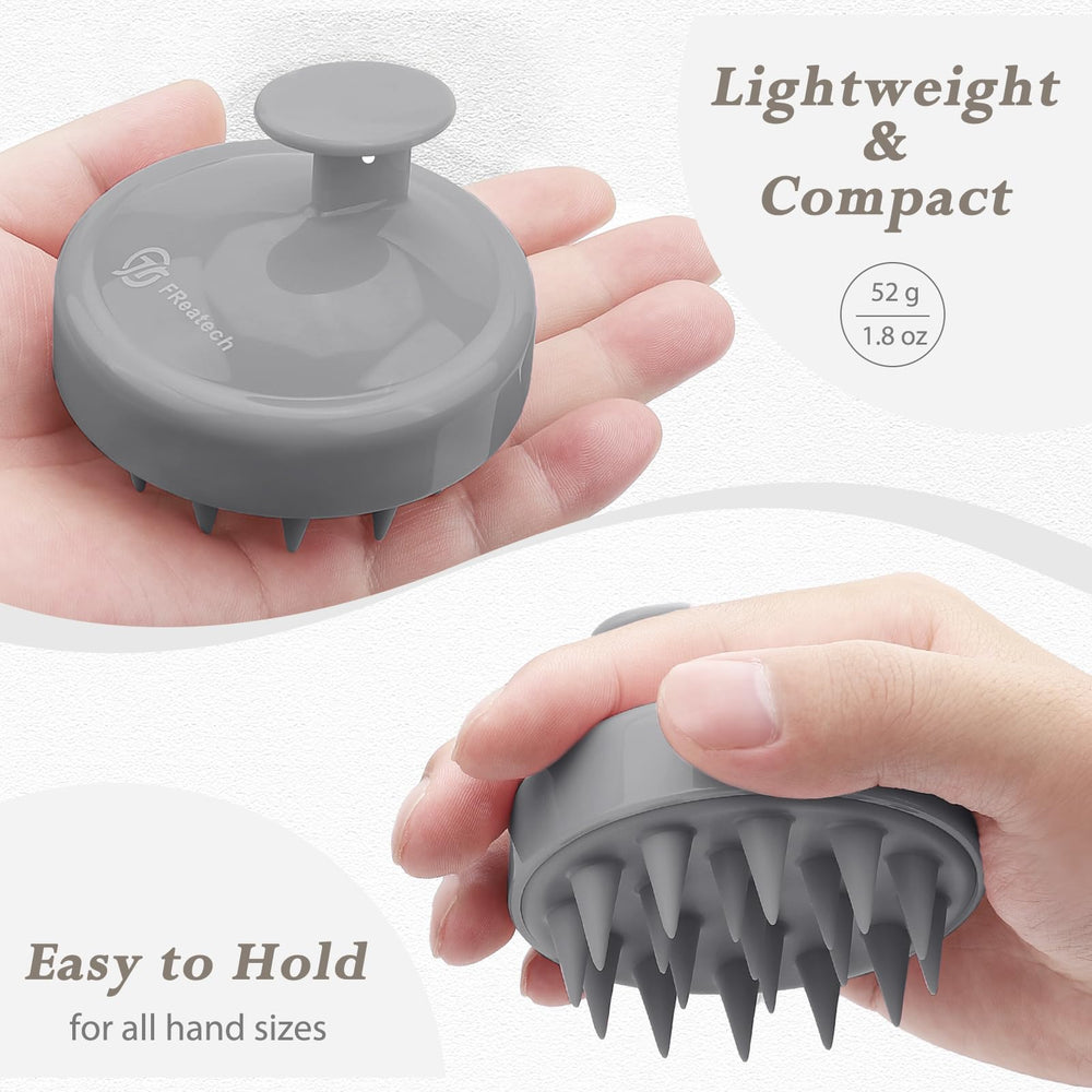 FReatech Hair Scalp Massager Shampoo Brush, Updated Manual Head Scrubber with Long & Flexible Silicone Node, Reach Hair Roots Easily, Remove Dandruff and Exfoliate, Stimulate Hair Growth, Gray