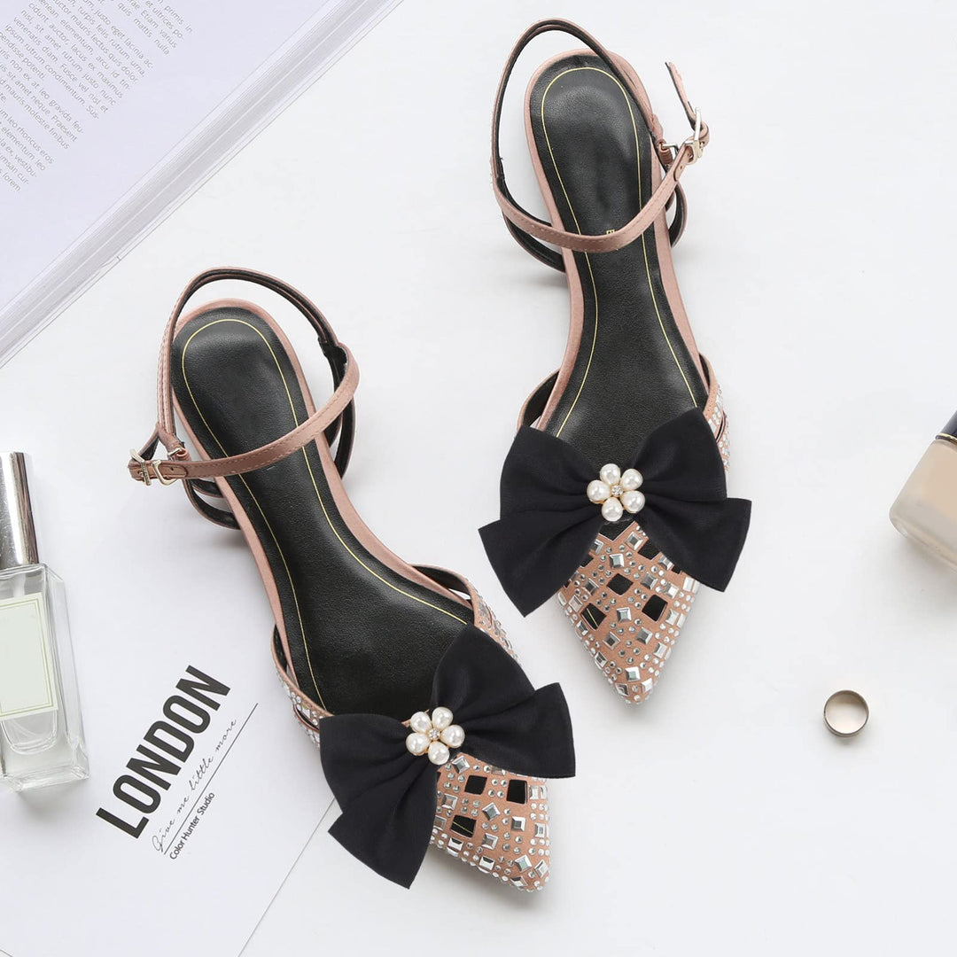 1 Pair Bow Shoe Clips Removable Shoe Charms Pearls Shoe Buckle Bowknot Dress Shoes Jewelry Decorative Shoe Accessories for Wedding Party Prom Decoration (Black)