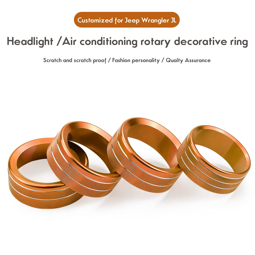 JL JLU Gladiator JT Climate Volume Auto Knobs Ring Air Conditioner Headlight Switch Trim Cover Center Console Knob fit for 2018-2021 Jeep Wrangler JL JLU Gladiator JT Accessories 4pcs (Black)