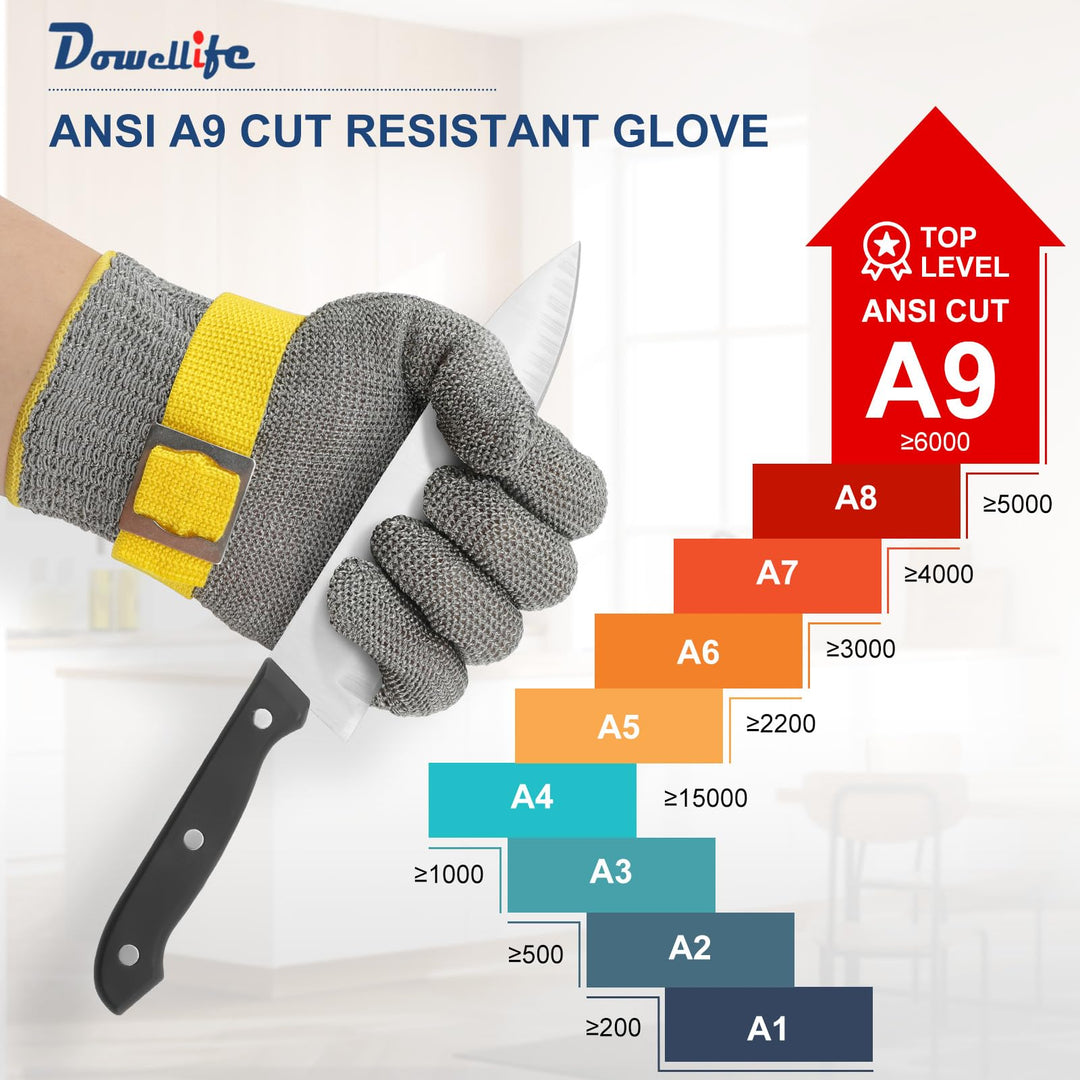 Level 9 Cut Resistant Glove Food Grade, Stainless Steel Mesh Metal Glove Knife Cutting Glove for Butcher Meat Cutting Oyster Shucking Kitchen Mandoline Chef Slicing Fish Fillet (X-Large)