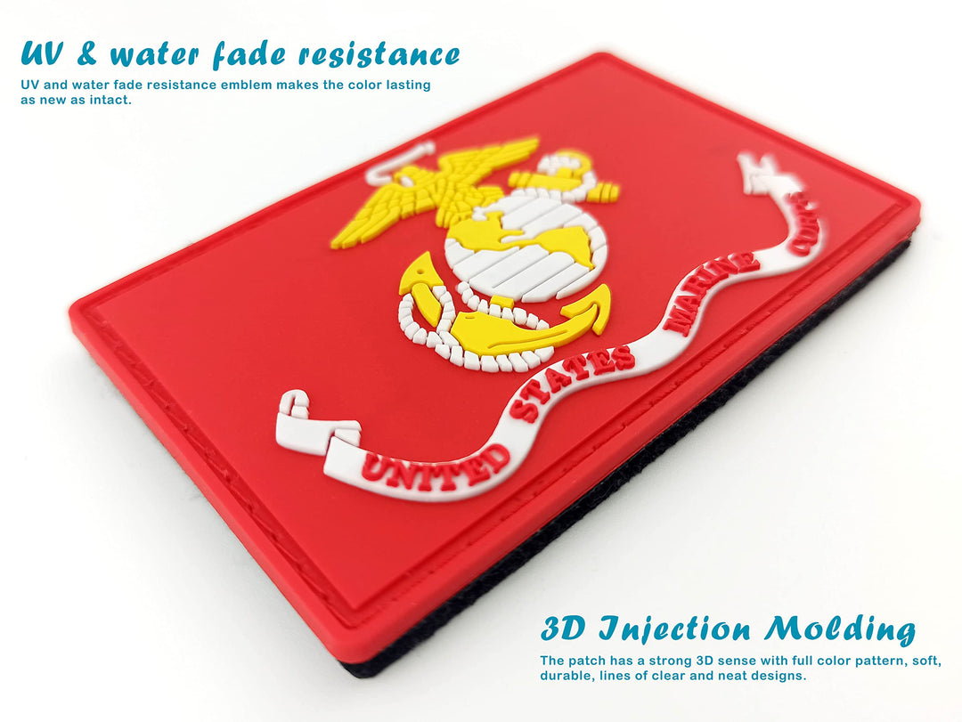 US Marine Corps Flag Patch Tactical Military Patch - PVC Rubber Hook and Loop Fastener Patch, 2 Pack