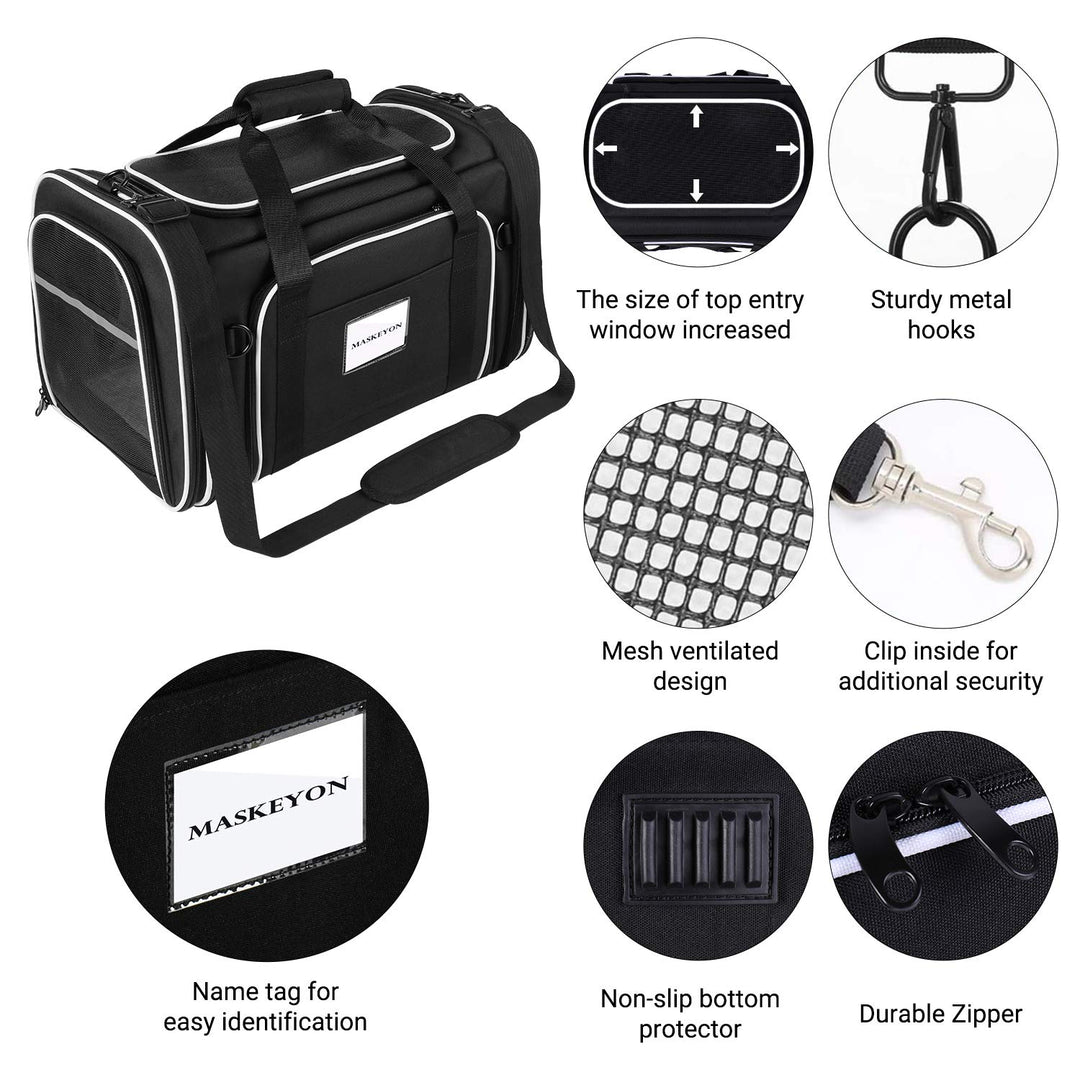 Airline Approved Expandable Pet Carrier with Mesh Pockets, Shoulder Strap, Washable Pads - For 2 Cats, Kittens, Puppies, Dogs