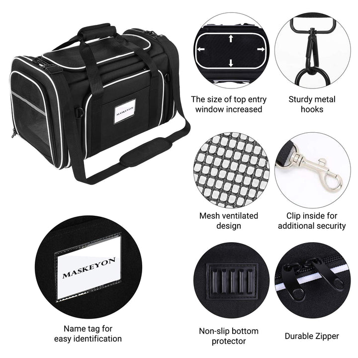 Airline Approved Expandable Pet Carrier with Mesh Pockets, Shoulder Strap, Washable Pads - For 2 Cats, Kittens, Puppies, Dogs