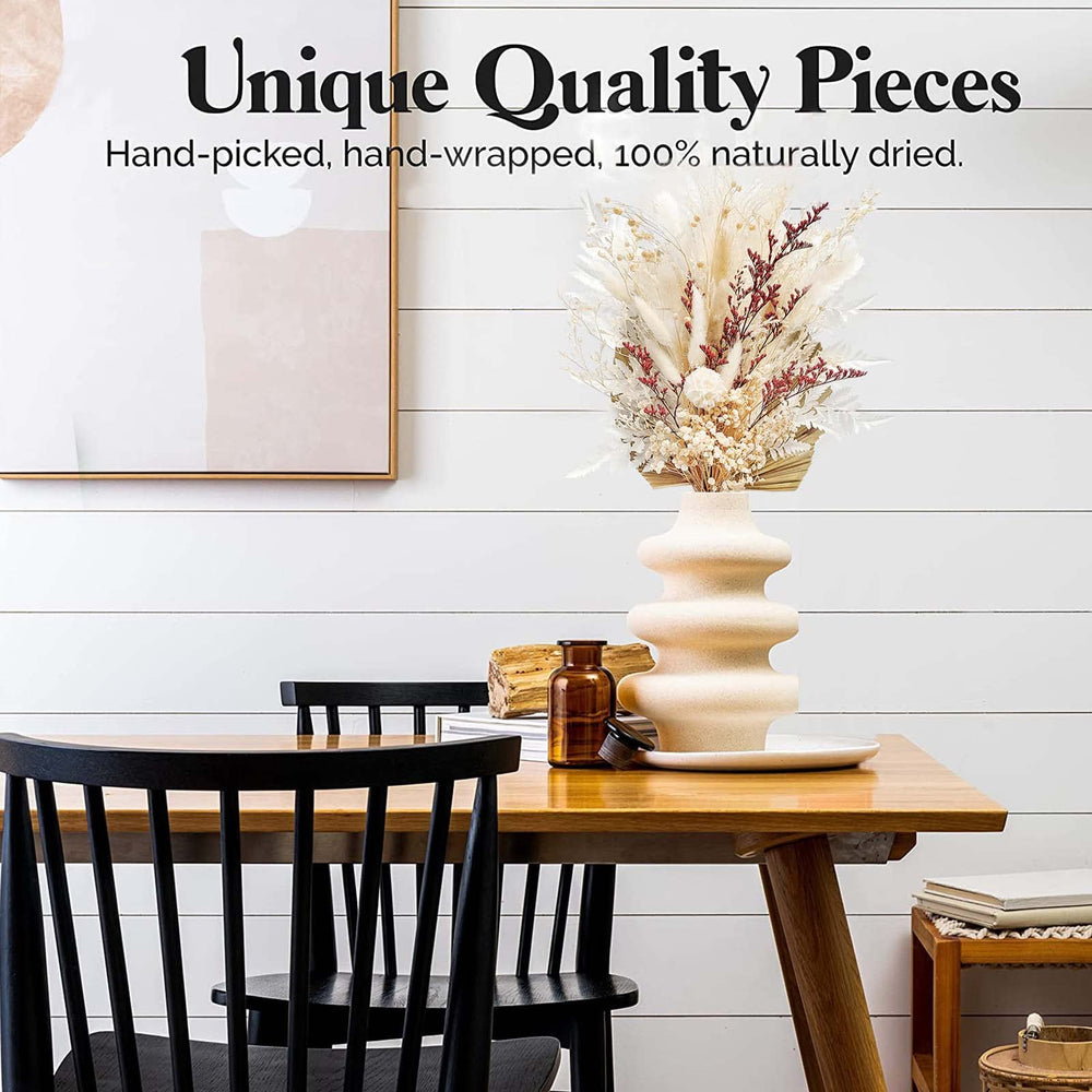 Pampas Grass, Natural Dried Pampas Grass, Dried Flowers Bouquet Arrangements for Home Wedding Decor (17/45cm Tall, D- Dried Pampas & Palm/Fern Leaf Bouquet)
