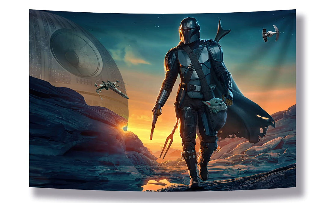 Tapestry Banner Mandalorian Yoda Blue Death Star Wall Posters Wall Hanging Decoration for Bedroom Dorm Cool-for Party Art Wall Tapestry (Mandalorian Yoda, 39&#39;&#39;x 59&#39;&#39;)