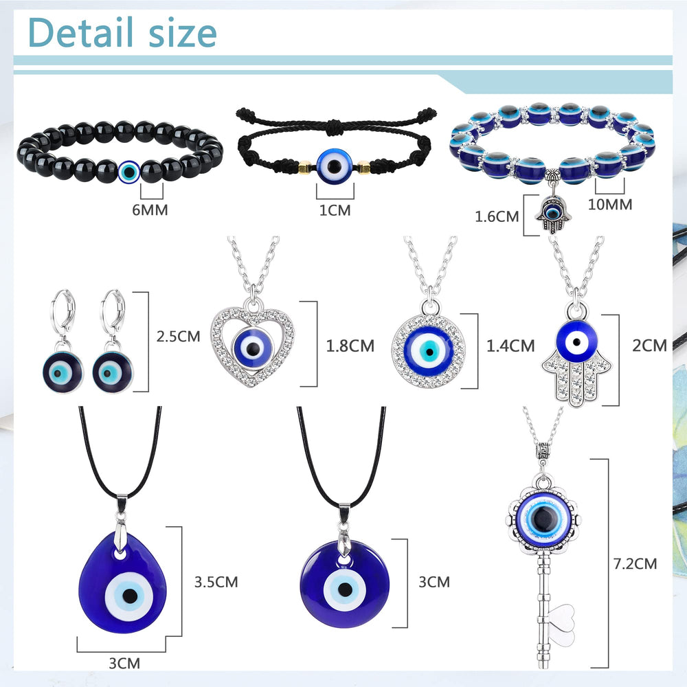11Pcs Evil Eye Necklace Pendant for Women Men Leather Rope Evil Eye Earrings Protection Bracelet Jewelry Set Evil Eye Charms