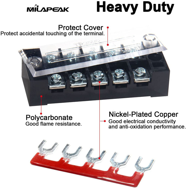 Terminal Block and Strip - 6 Sets 4/5/6 Positions 600V 25A Dual Row Wire Screw Terminal Strip Block with Cover + 400V 25A Pre-Insulated Terminals Barrier Strips Jumpers (Black &amp; Red)