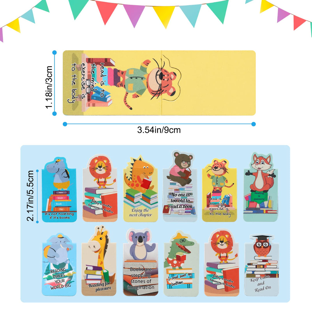 24 Pieces Magnetic Bookmarks, Animal Magnetic Bookmarks Kit, Magnetic Bookmarks for Children, School, Students, Office Reading Supplies (12 Styles, 5.5 x 3 cm)