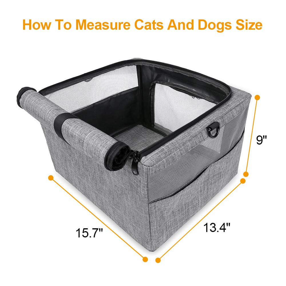 Collapsible Dog Cat Car Seat, Metal Frame Puppy Carrier for Small Medium Dog Pet up to 15 lbs