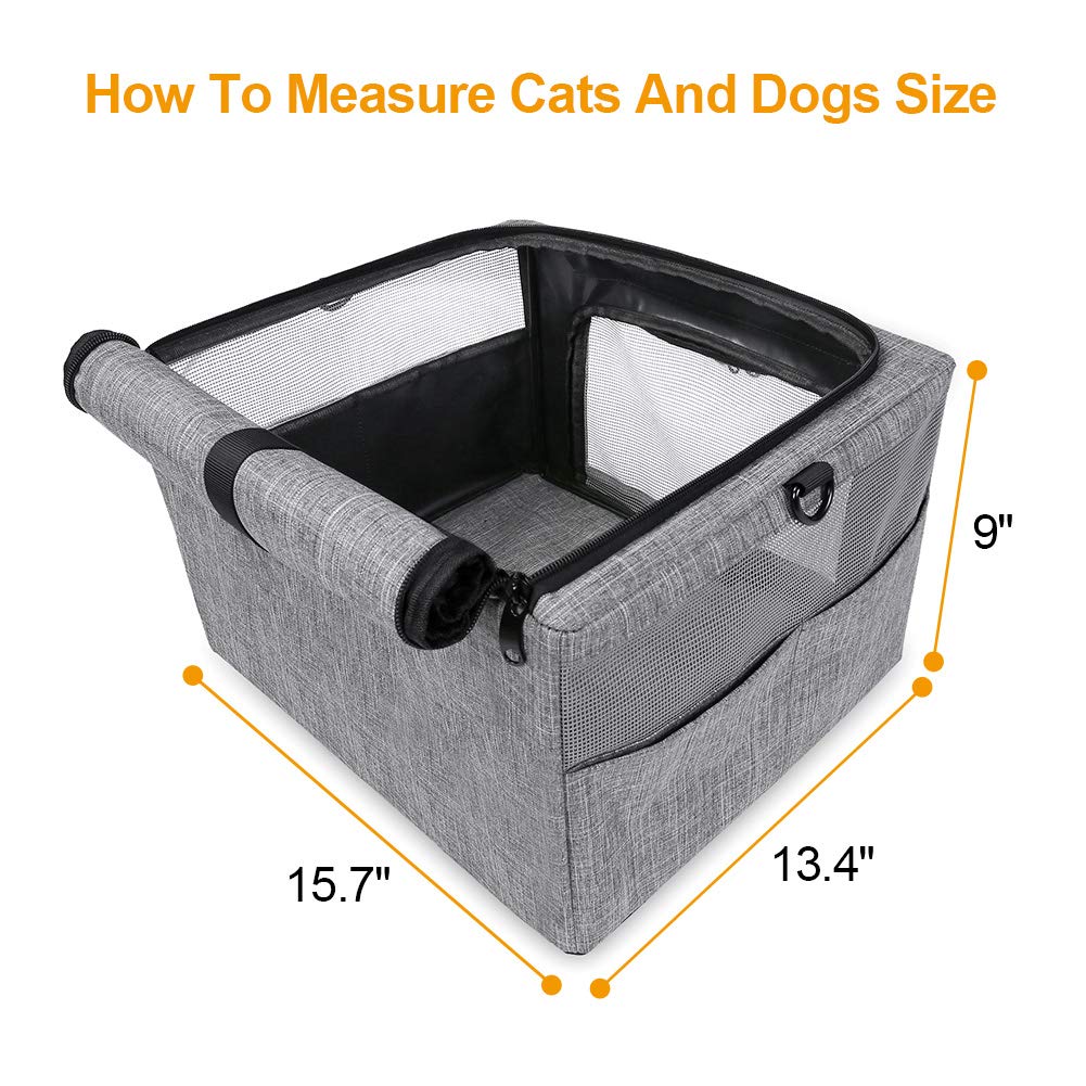 Collapsible Dog Cat Car Seat, Metal Frame Puppy Carrier for Small Medium Dog Pet up to 15 lbs