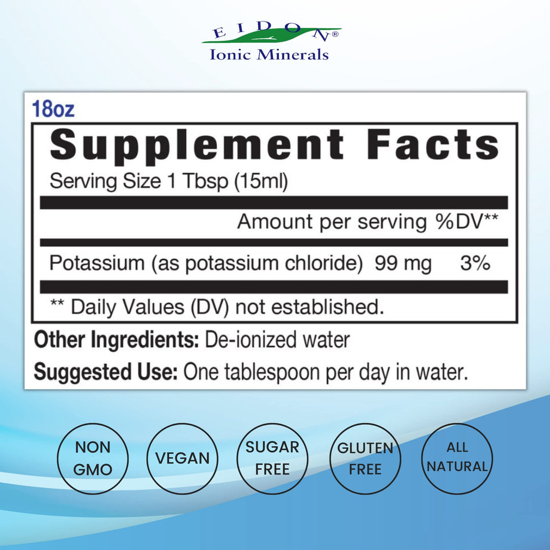 Liquid Potassium Supplement - Potassium Chloride Drops, Essential Electrolyte for Cell Function, Bioavailable Ionic Minerals, All Natural, No-Preservatives or Additives - 18 oz